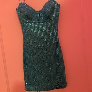 Oh Polly Teal Sequin Bodycon Dress